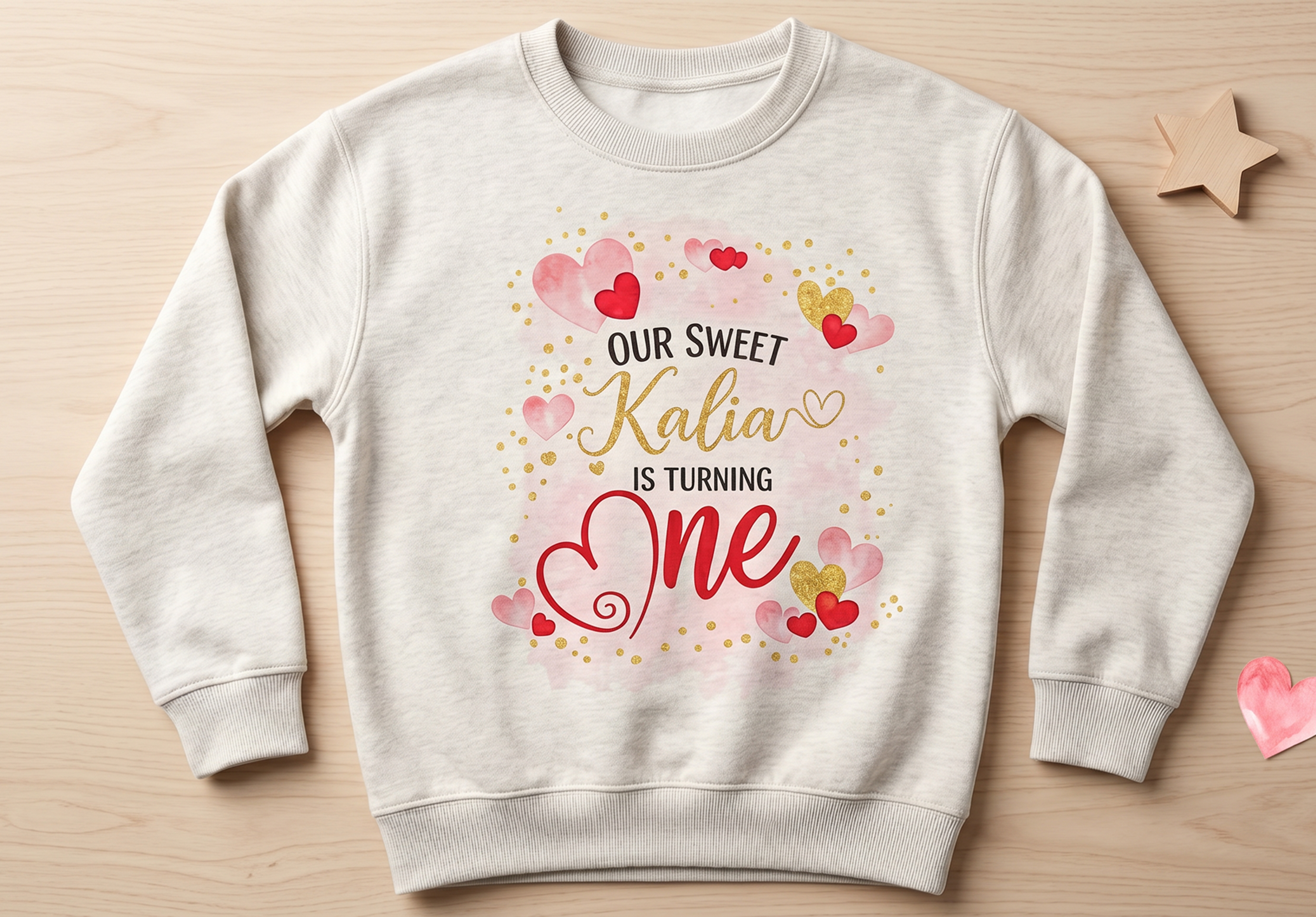 Our Sweet Kalia is Turning One — custom first birthday crewneck sweatshirt