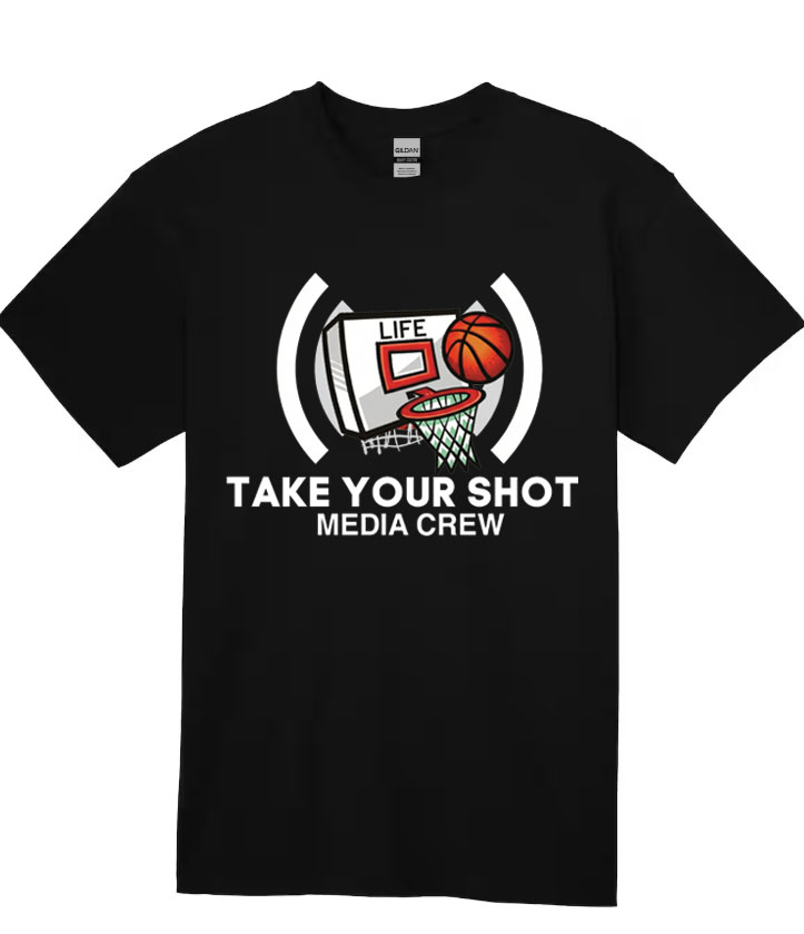 Take Your Shot Media Crew — custom branded t-shirt