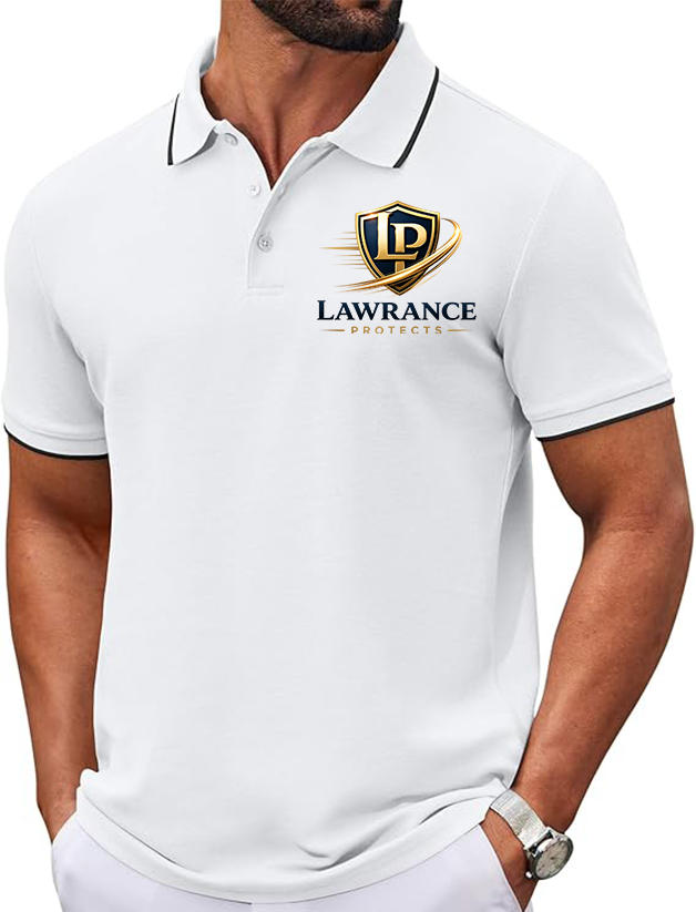 Logo / business example — Lawrance Protects branded polo